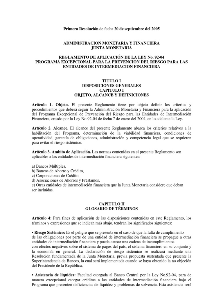 Reglamento de aplicacion de la ley 92 04 pdf bancos la pol tica