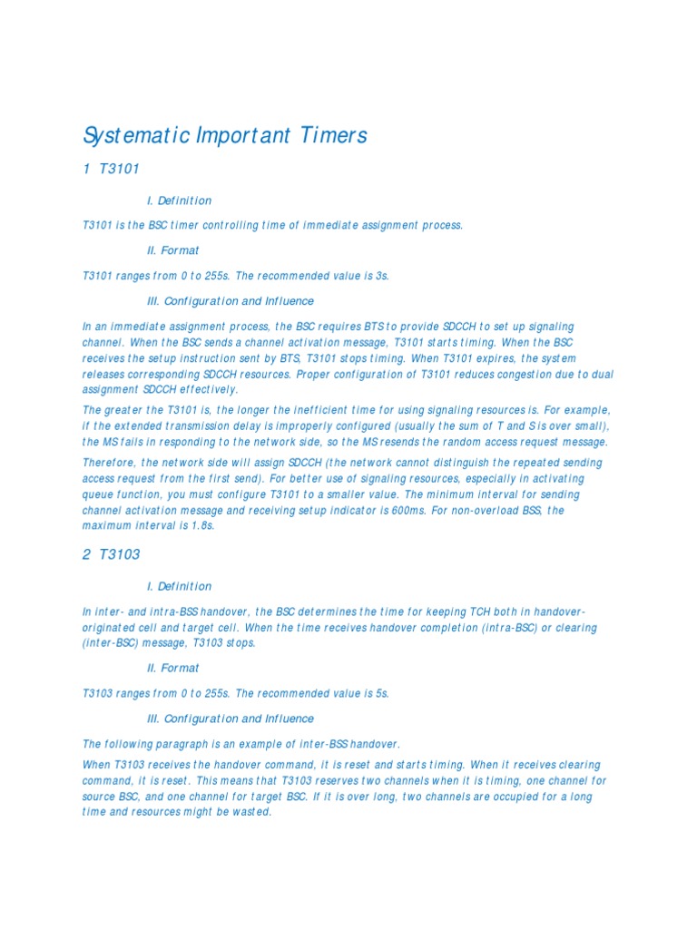 Systematic Important Timers I. Definition PDF Network Congestion