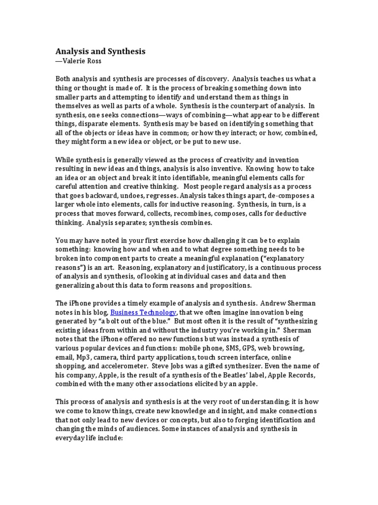 Understanding Analysis and Synthesis | PDF | Quantitative Research ...