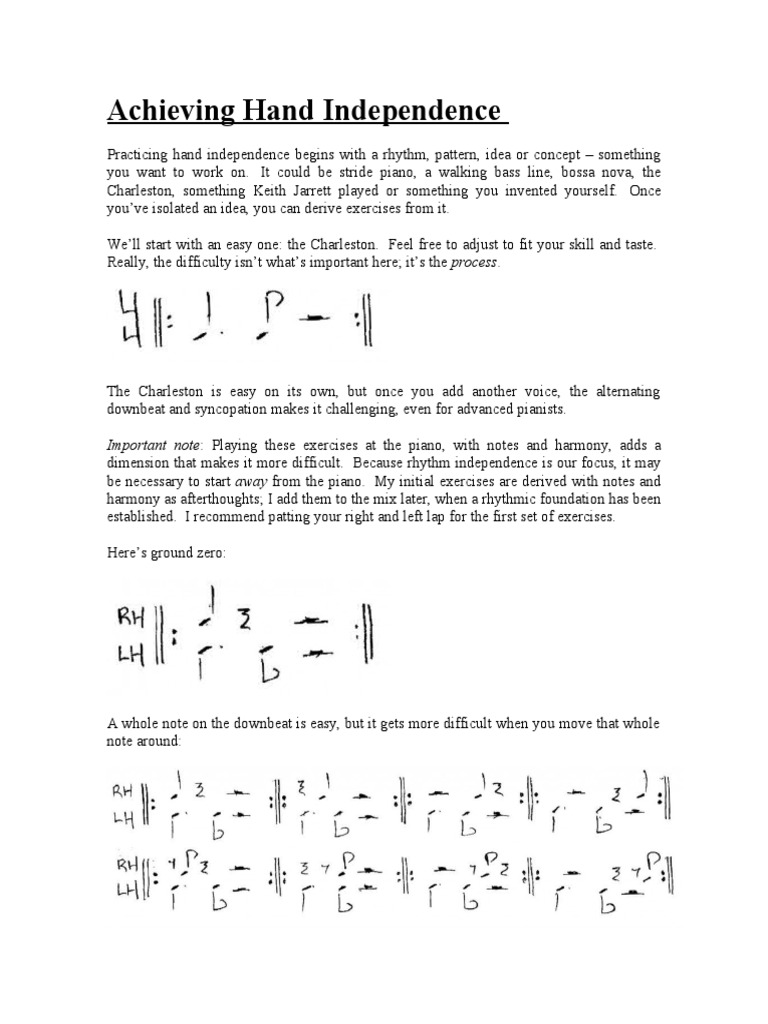 Piano Hand Independence Exercises | PDF | Rhythm | Handedness