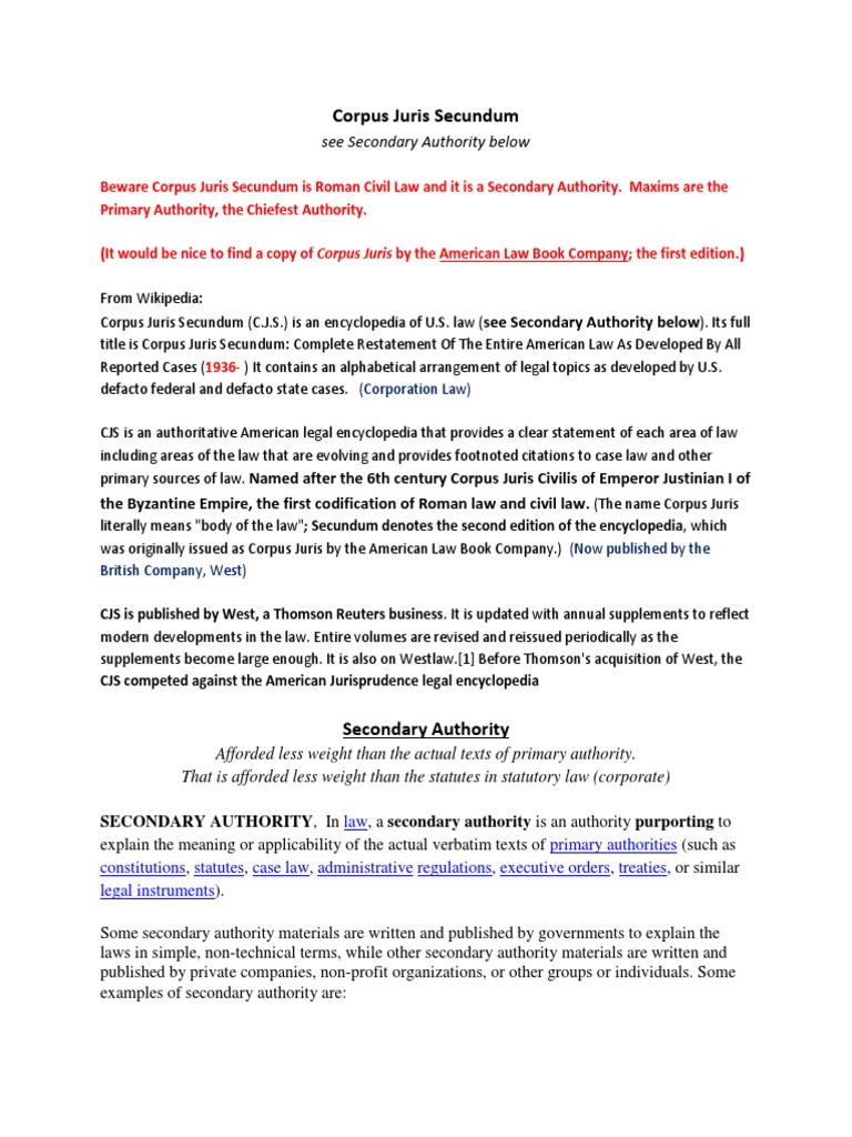 Understanding Corpus Juris Secundum | PDF | Law Of The United States ...
