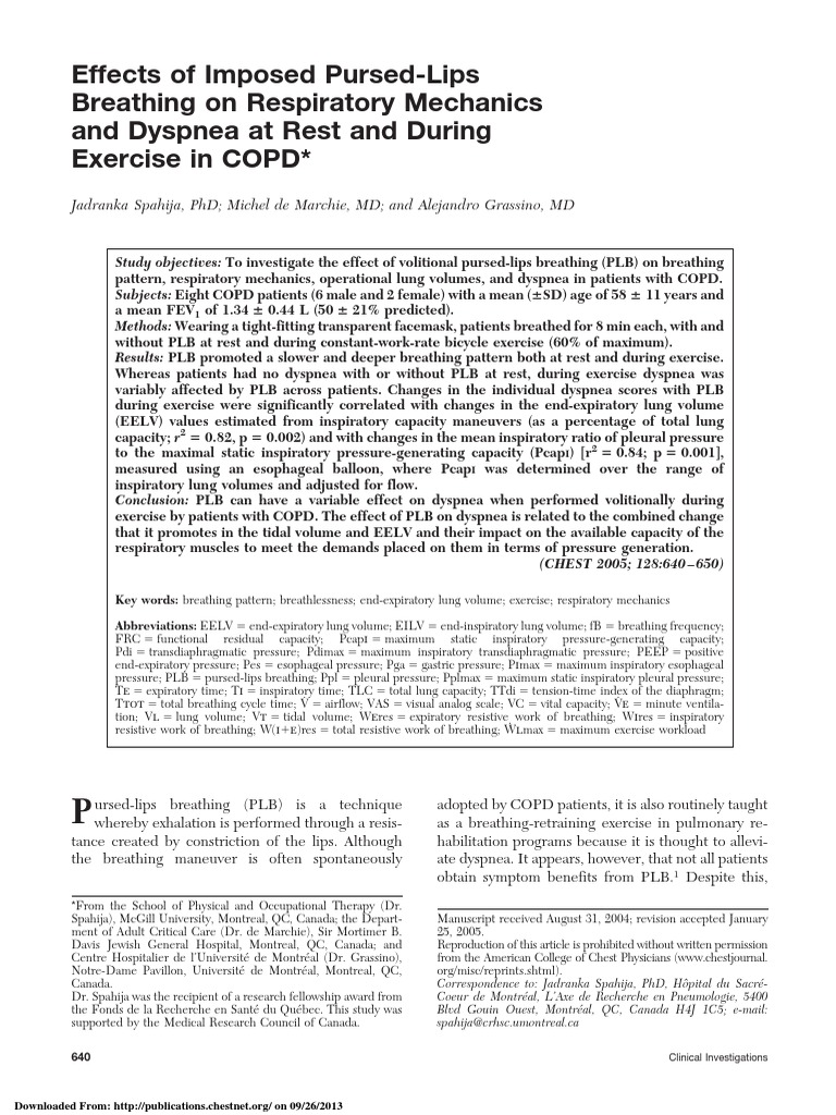Effects of Imposed Pursed-Lips Breathing On Respiratory Mechanics and ...