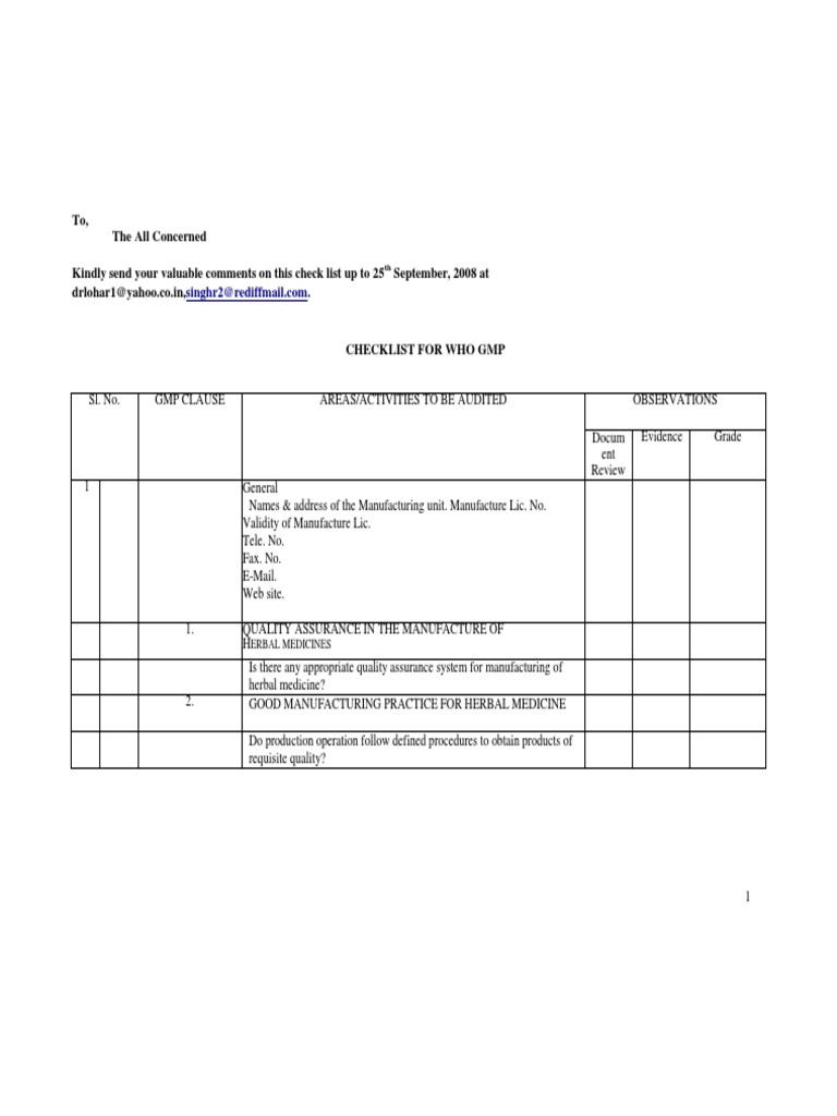 33683674 Checklist WHO GMP Hygiene Calibration