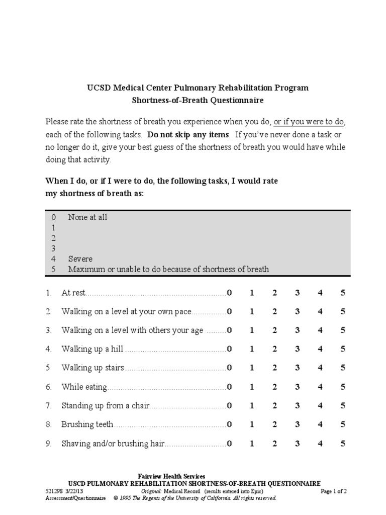 Fairview Health Services Uscd Pulmonary Rehabilitation ShortnessOf