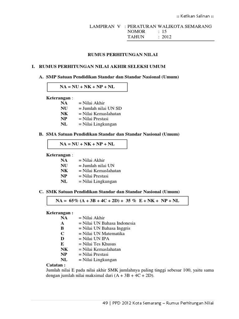 Rumus Penghitungan Nilai