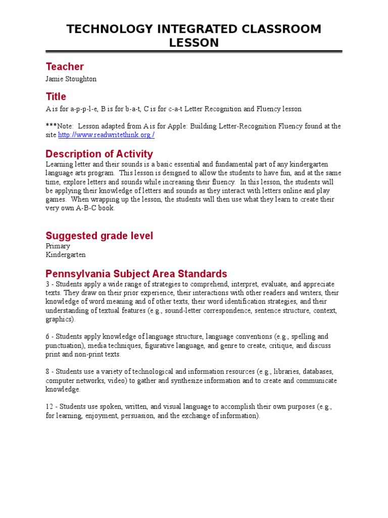598 Technology Lesson Plan | PDF | Books | Classroom