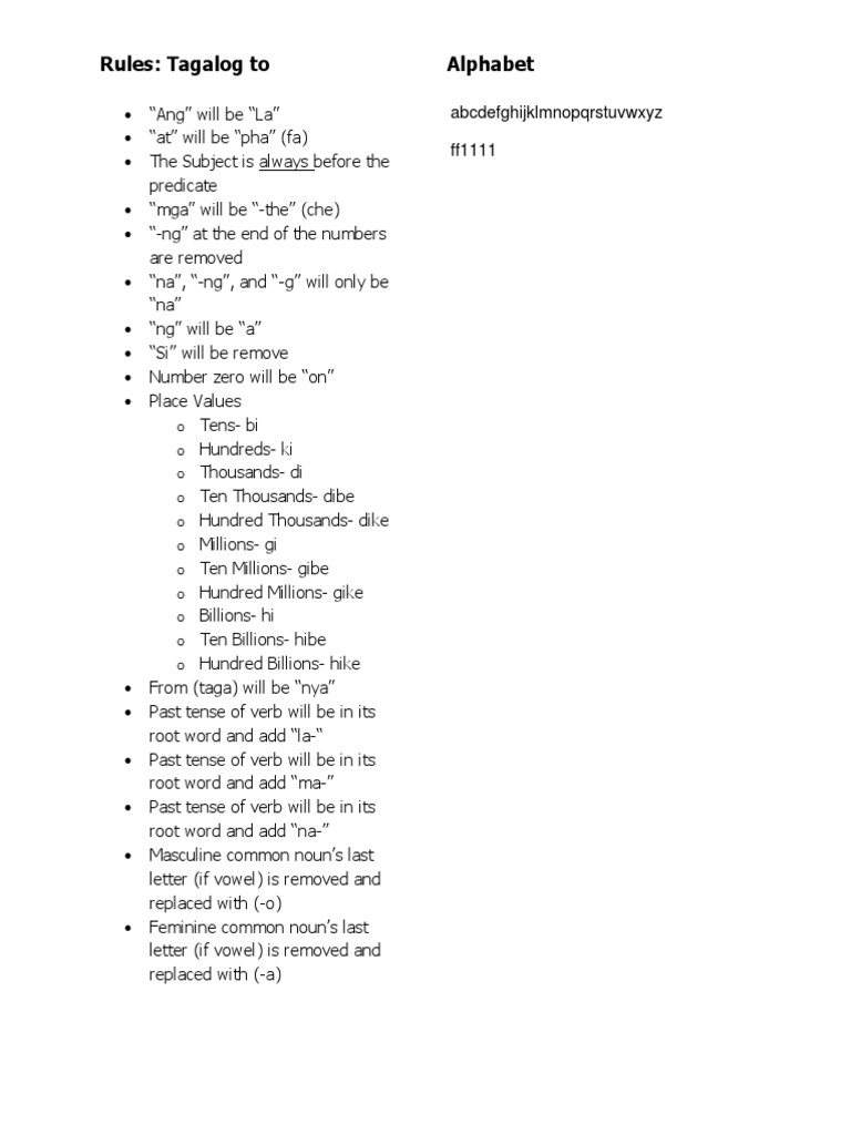 Tagalog Language Rules Overview | PDF