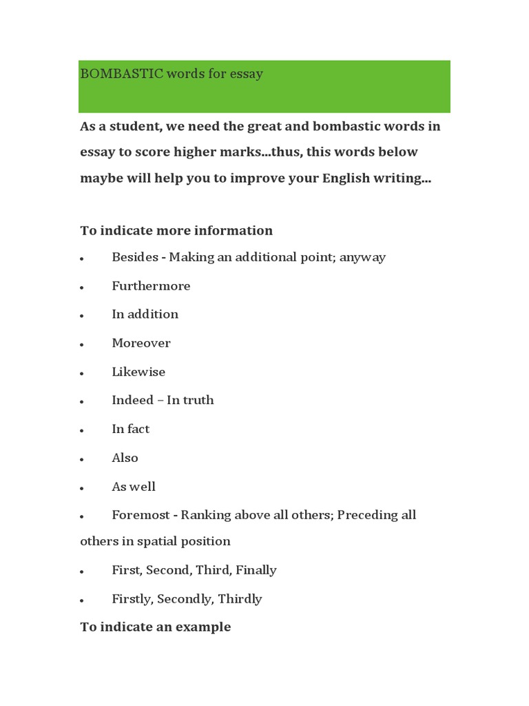 bombastic words for review essay