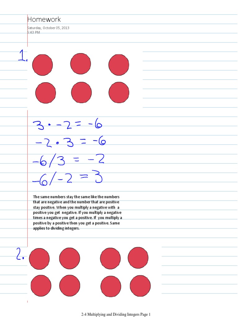 Multiplying and dividing integers pdf