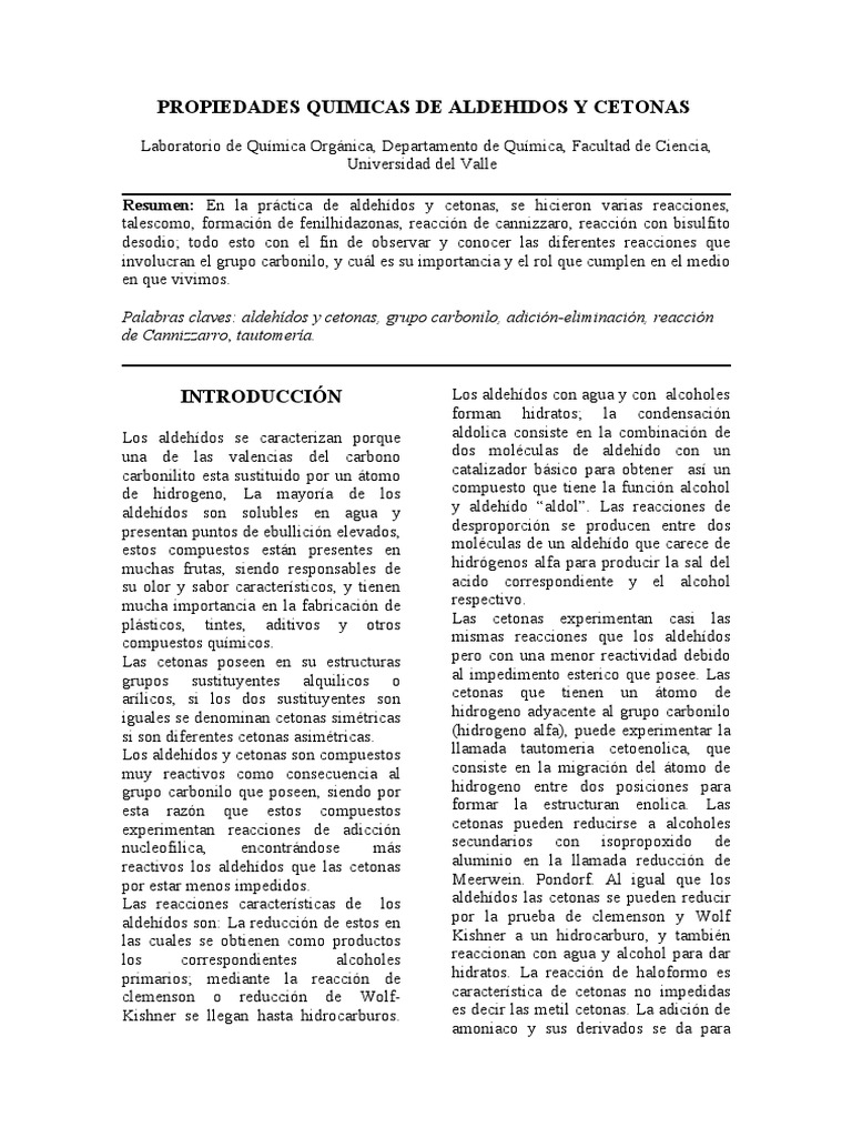 Propiedades Quimicas de Aldehidos y Cetonas Cetona