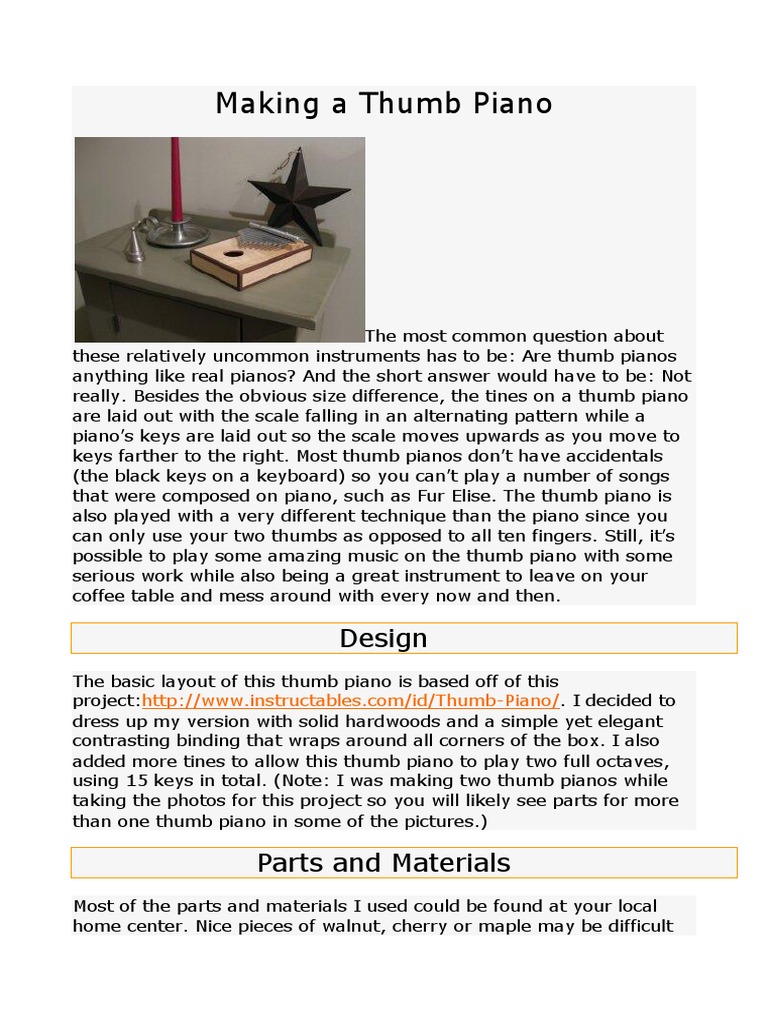 Making A Thumb Piano PDF Piano Nature