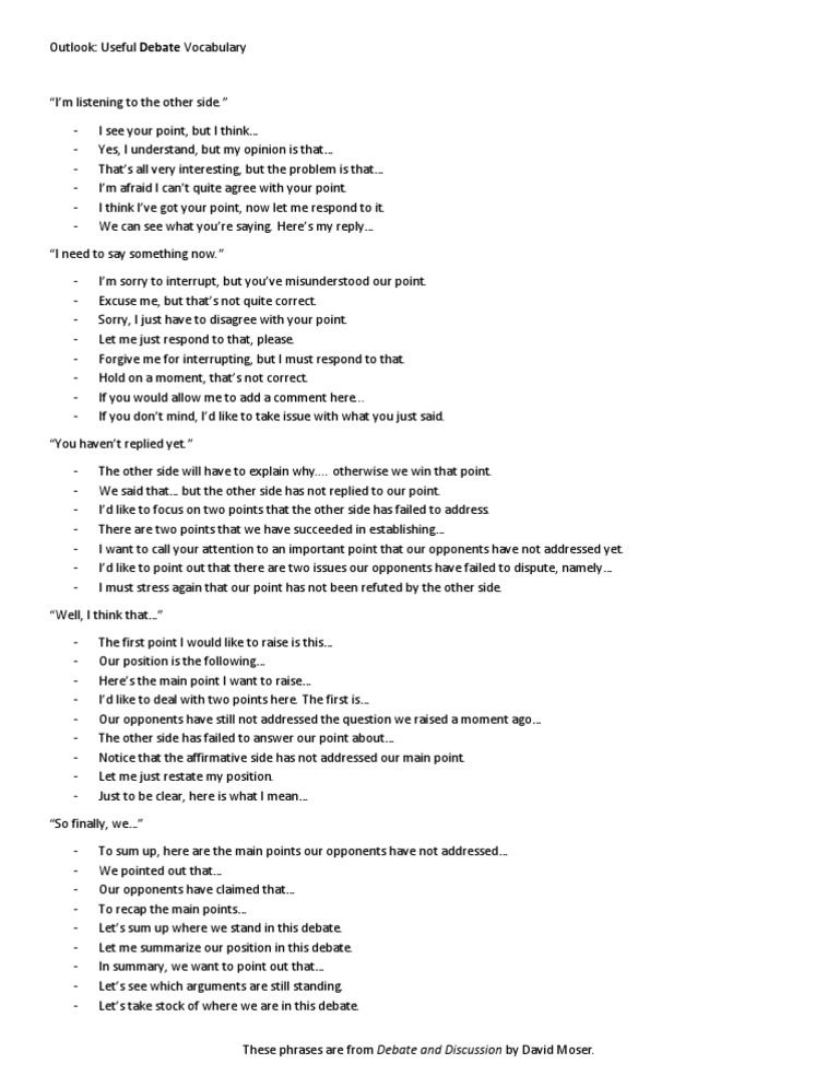 Useful Debate Vocabulary