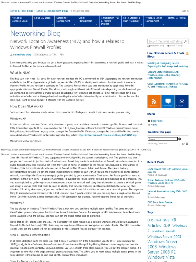 Network Location Awareness (NLA) and How It Relates To Windows Firewall