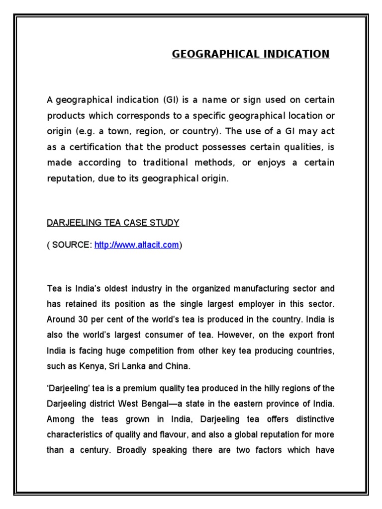 Darjeeling Tea: A Geographical Indication Case Study | PDF | Patent ...