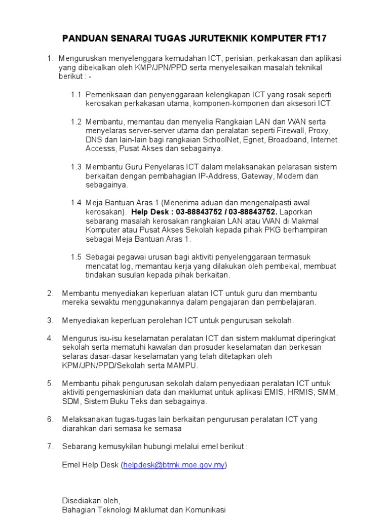 Senarai Tugas Juruteknik Ft17 Pdf