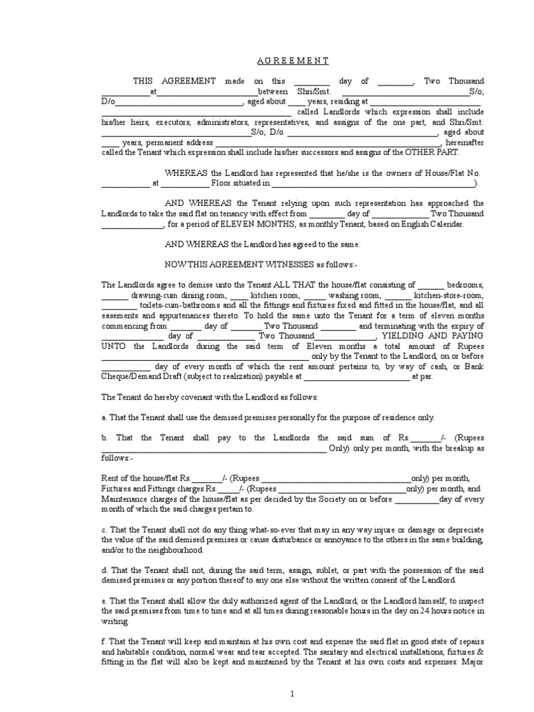 Rent or Lease Agreement Proforma Propiedad de arrendamiento Dueño