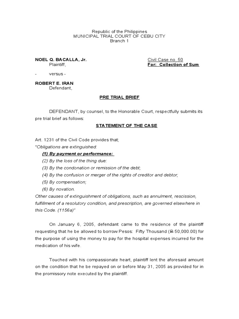 Sample Pretrial Brief Interest Payments