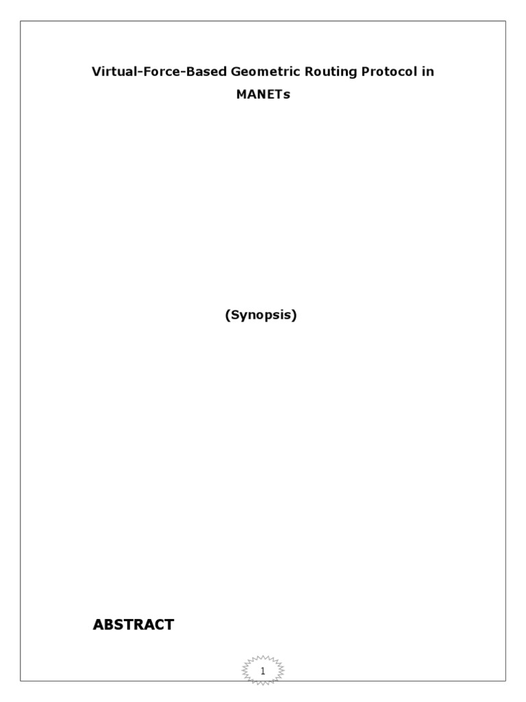 Virtual Force Based Geometric Routing Protocol in MANET (Synopsis ...