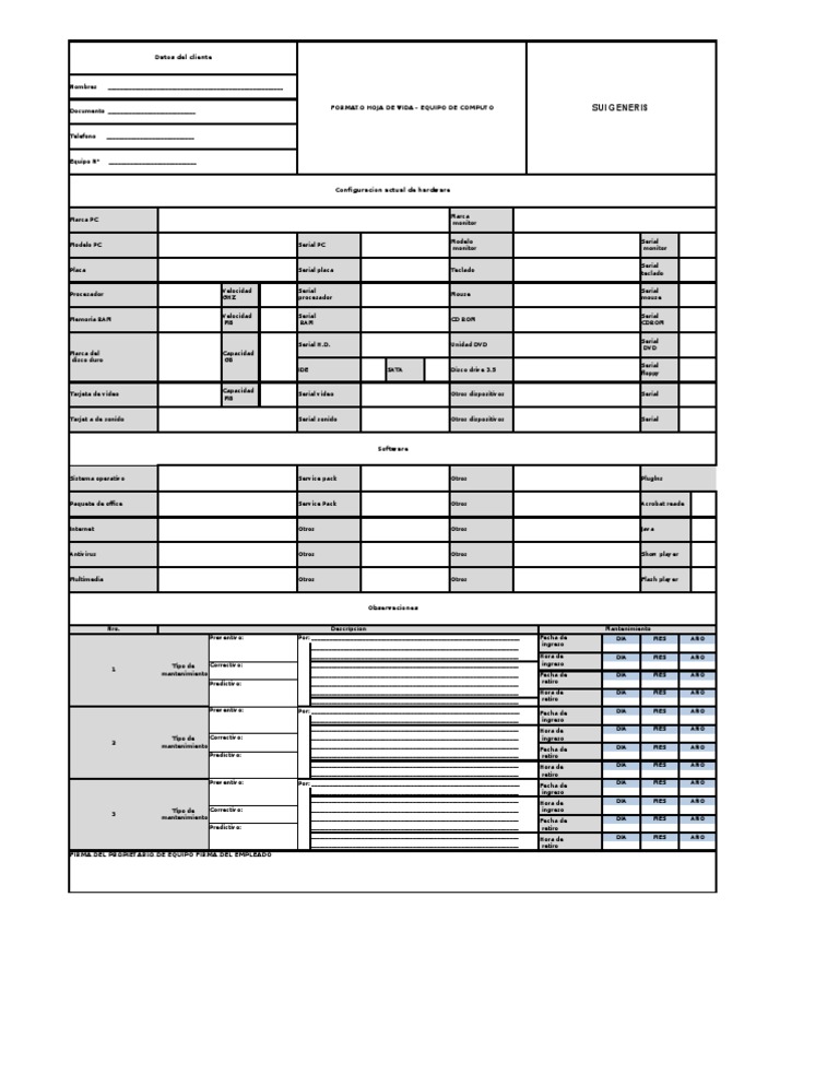 Formato de Hoja de Vida de Computador | PDF | Hardware de la ...
