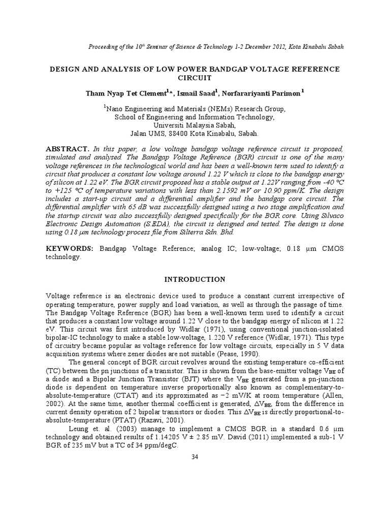 Low Power Bandgap Voltage Reference Design | PDF | Bipolar Junction ...