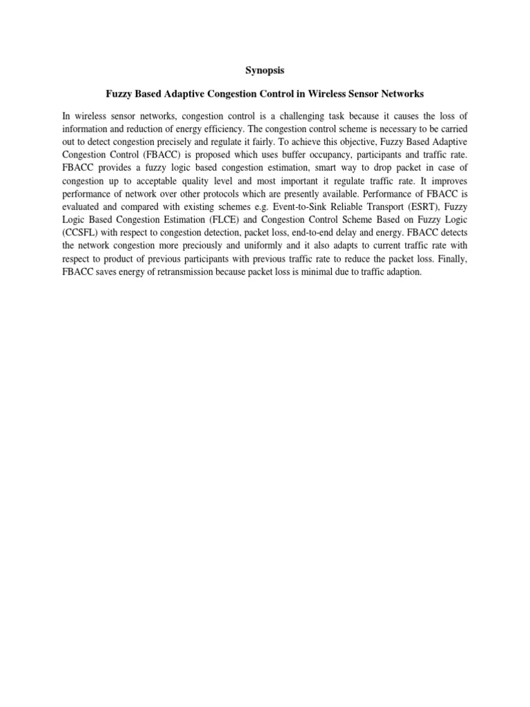 Synopsis Fuzzy Based Adaptive Congestion Control in Wireless Sensor ...