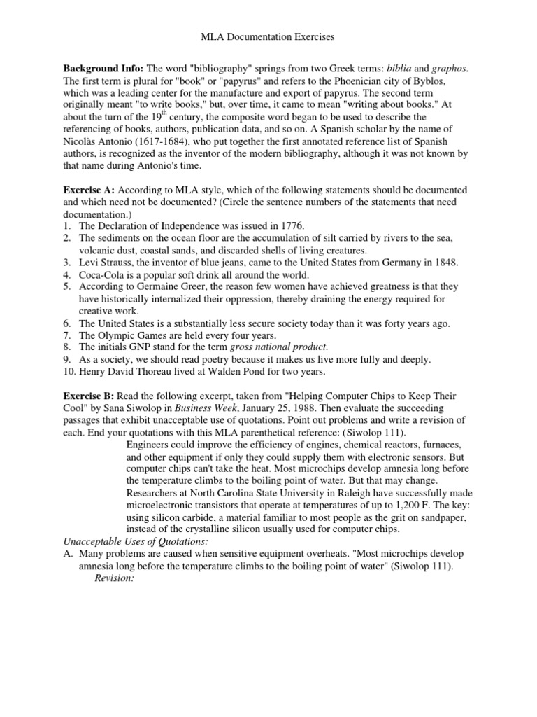 MLA Documentation Practice Exercises | PDF | Integrated Circuit | Science