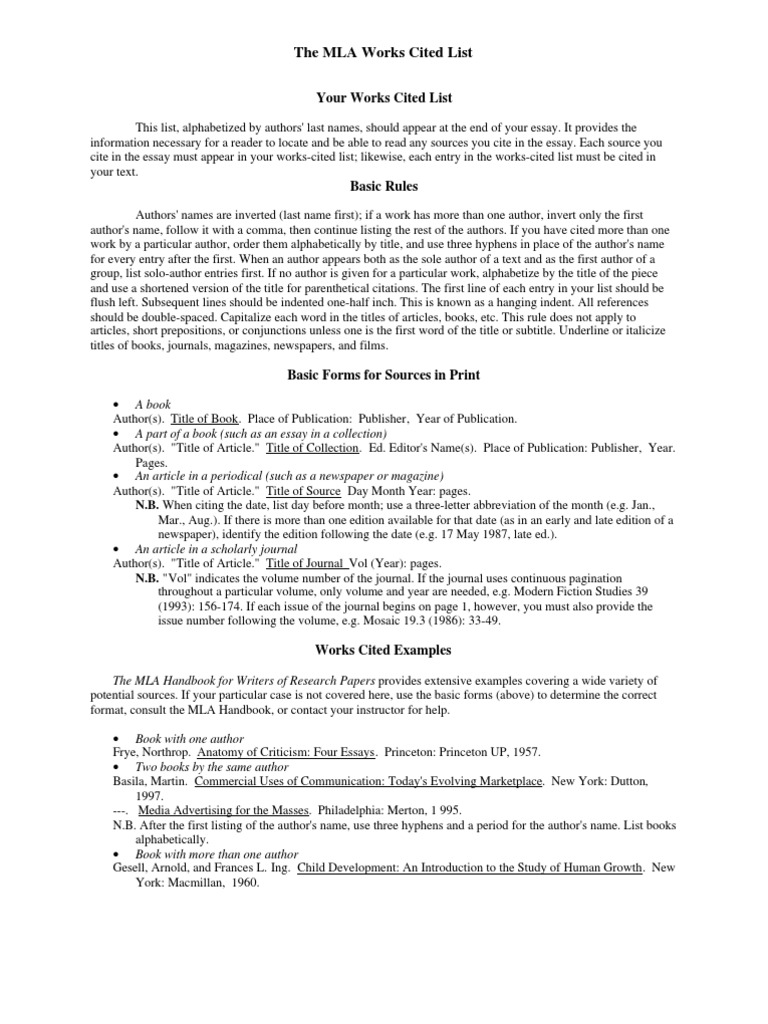 Works cited page example picture