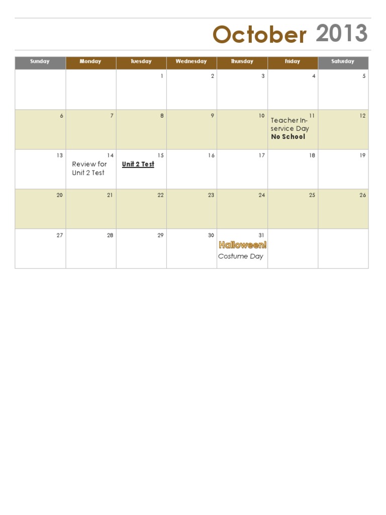 October 2013 School Calendar | PDF