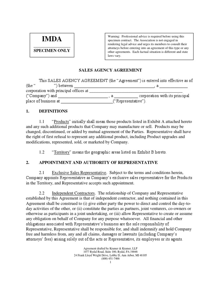 sales_agency_agreement.pdf Indemnity Insurance