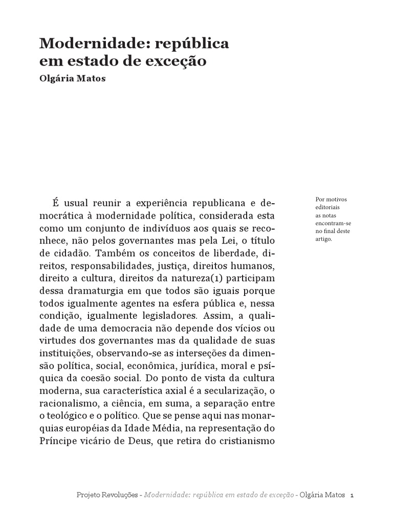 Modernidade Republica em Estado de Excessao | PDF