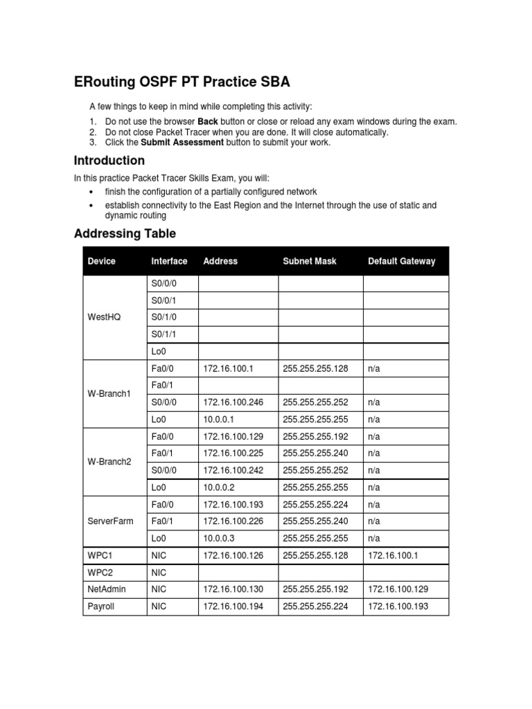 ERouting OSPF PT Practice SBA | PDF | Computer Network | Ip Address