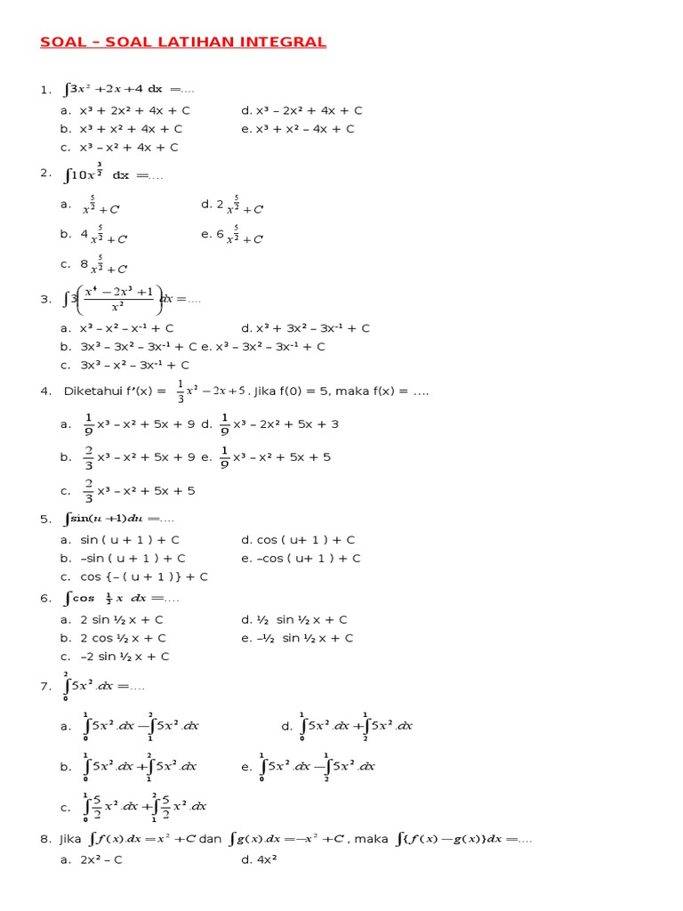 Soal - Soal Latihan Integral: C X C X C X C X C X | PDF