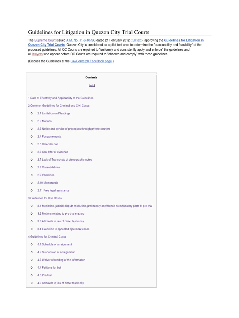 Guidelines For Litigation in Quezon City Trial Courts | PDF | Lawsuit ...