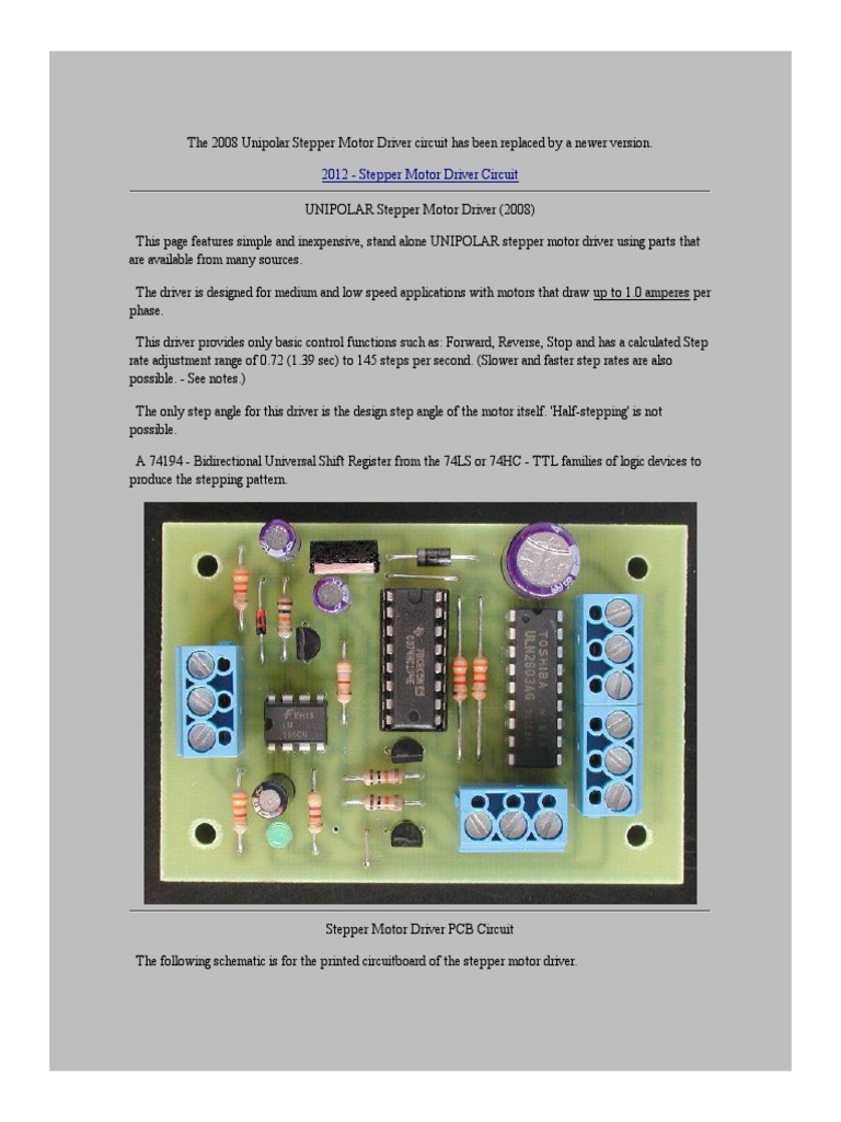Unipolar Stepper Motor Driver Circuit | PDF | Capacitor | Electronic ...