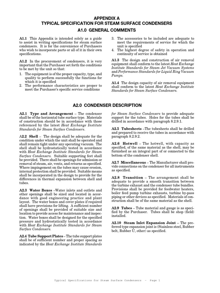 HEI Typ Specs For Steam Surface Condensers Data Sheet | PDF | Building ...