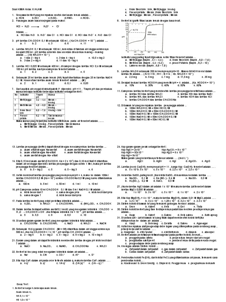 Soal Ukk Kimia Xi Semester 2 2012 2013