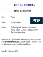 Convocatoria - Monitoría Fundamentos Adminsitración - G 6 y 7 - 2013-II