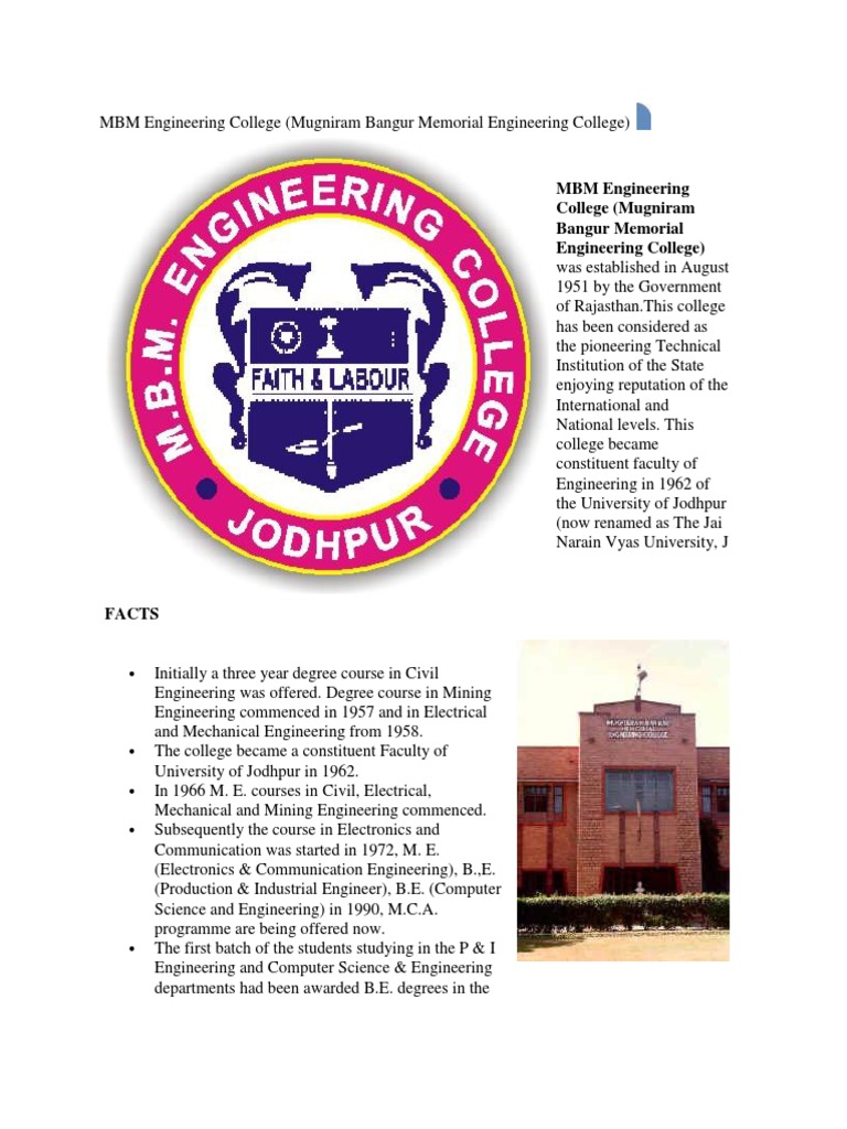 MBM Engineering College Overview | PDF | Academic Degree | Engineering