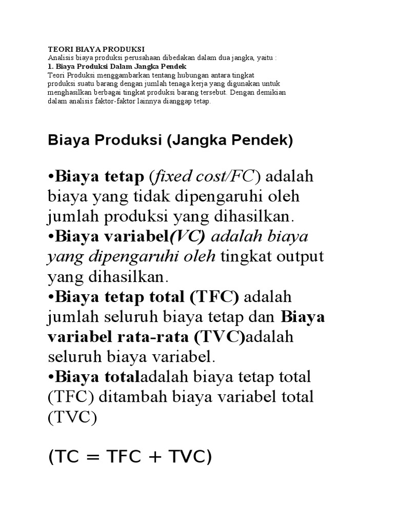 Teori Biaya Produksi