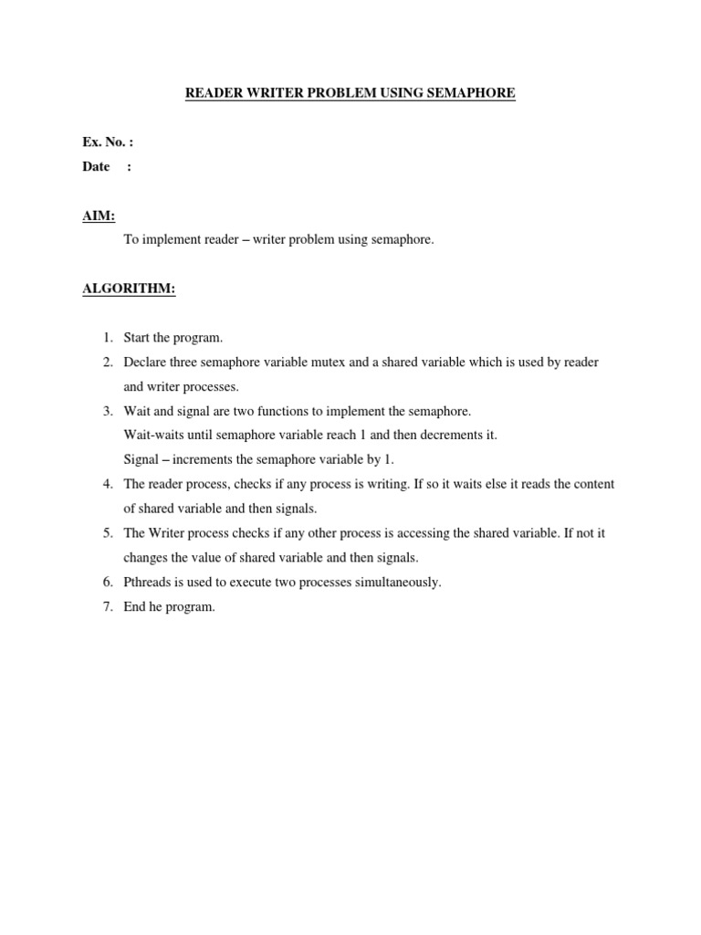 Reader Writer Problem Using Semaphore | PDF