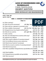 ME2304 - ENGINEERING METROLOGY AND MEASUREMENTS QUESTION BANK FOR REGULATION 2008