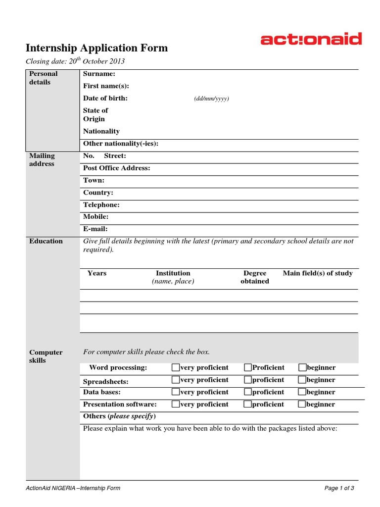 Internship Application Form | PDF | Career & Growth