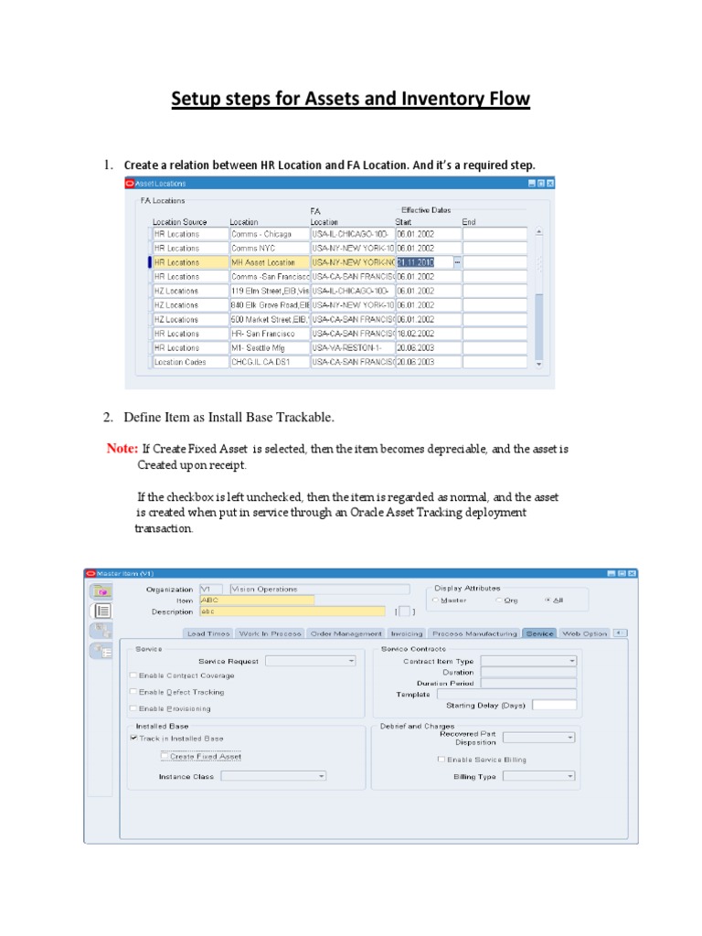 Setup Steps For Assets and Inventory Flow | PDF