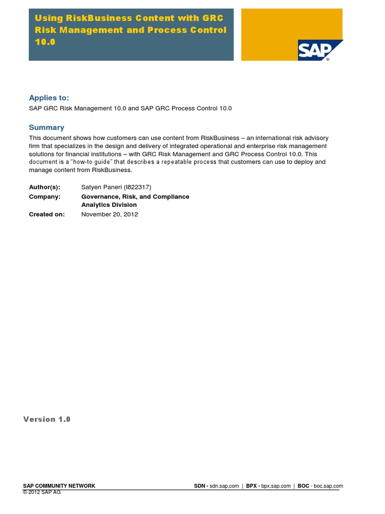 Using Risk Business Content With GRC - Risk Management and Process ...