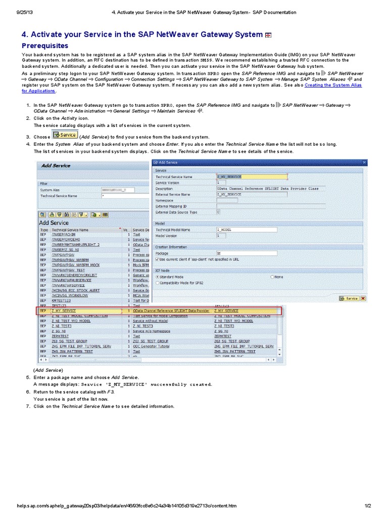Activate Your Service in The Sap Netweaver Gateway System | PDF ...