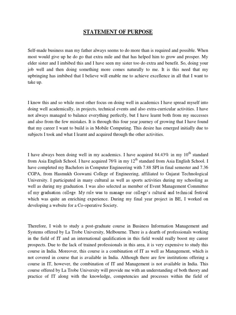 Statement of Purpose PDF Postgraduate Education Australia