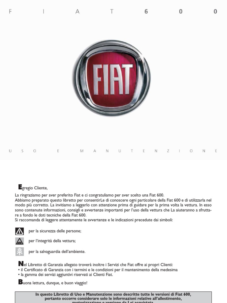 Fiat 600 Uso e Manutenzione | PDF