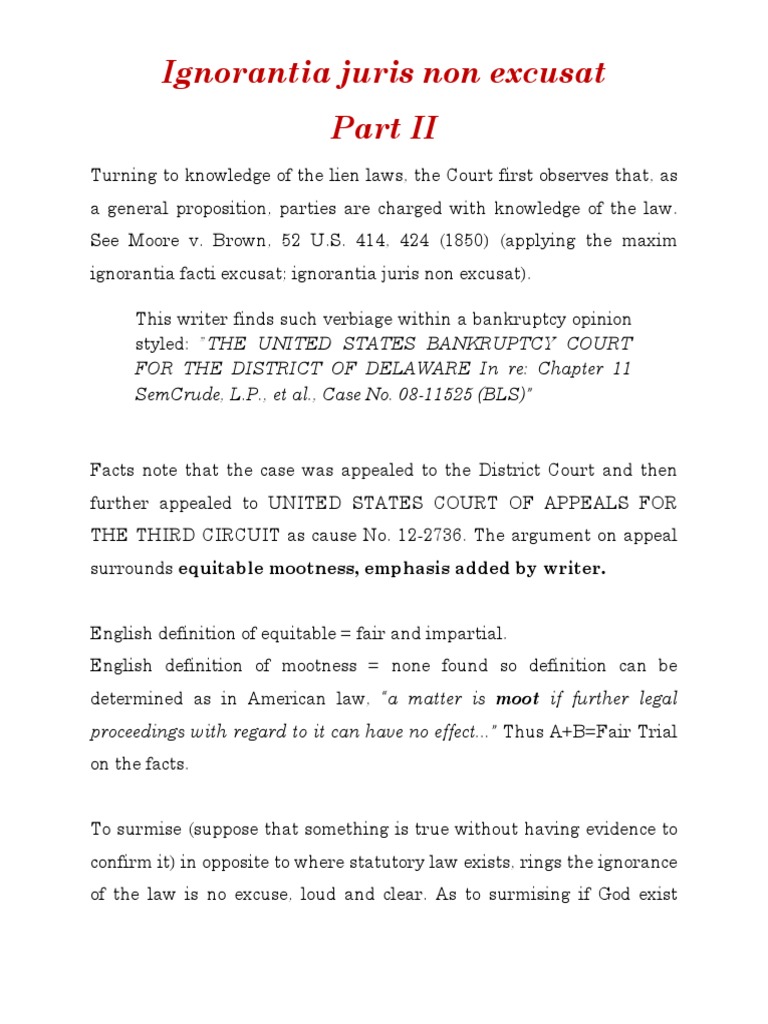 Ignorantia Juris Non Excusat Part II Mootness Equity Law 