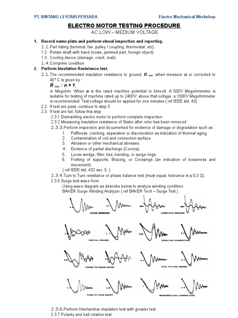 Electro Motor Testing Procedure PDF Bearing (Mechanical