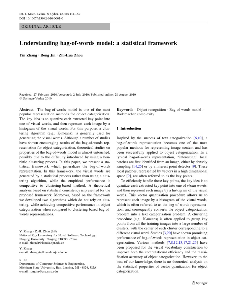Statistical Framework for Bag-of-Words | PDF | Cluster Analysis ...